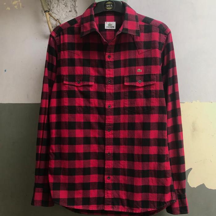Kemeja Lacoste flanel pria lengan panjang M preloved