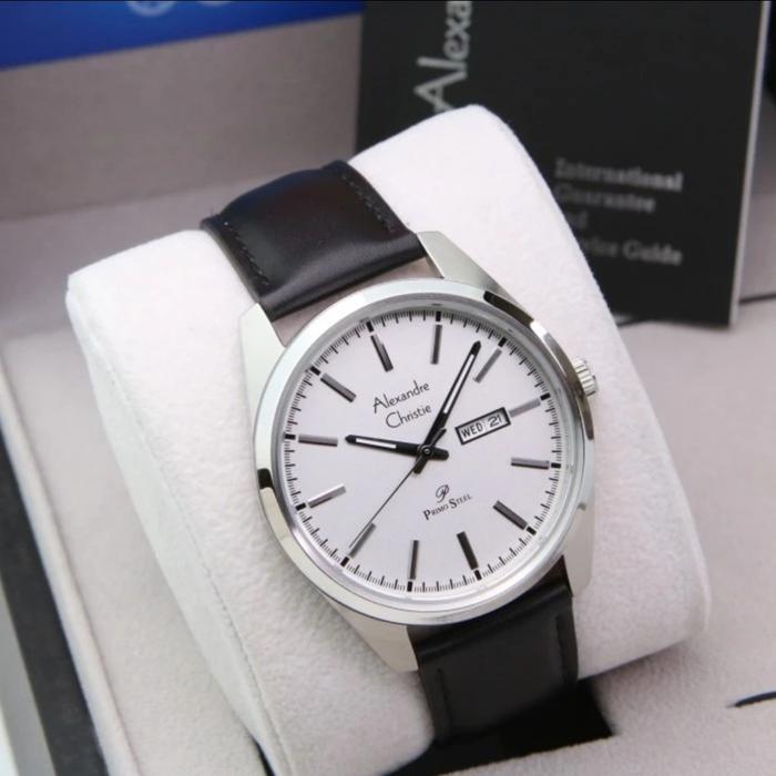 jam tangan pria original ALEXANDRE CHRISTIE AC1025ME SILVER LEATHER