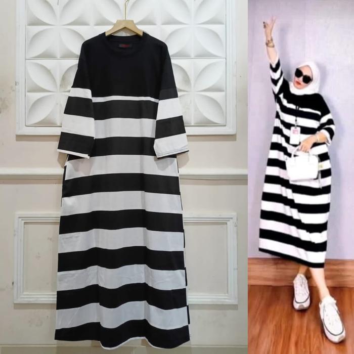 Gamis Salur Garis / Midi Dress Wanita Dewasa