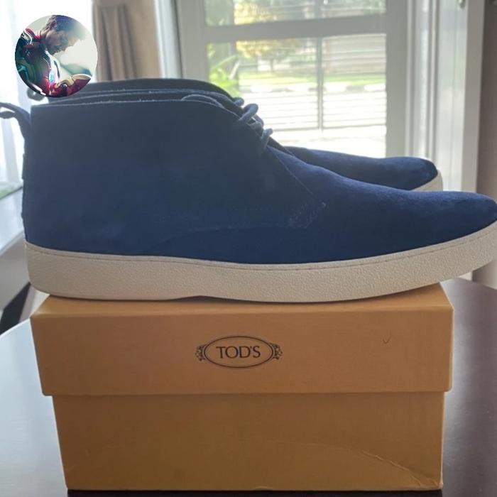 preloved! original Tods men shoes Polacco Gomma Blue Suede size 7½ UK