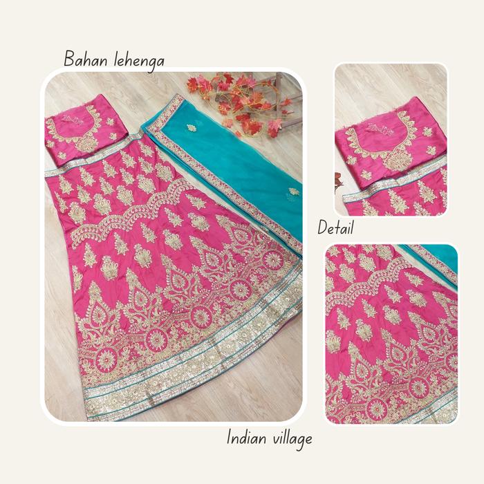 Lengha  India Bahan tafeta bordir ari mas dan renda bordir /baju india