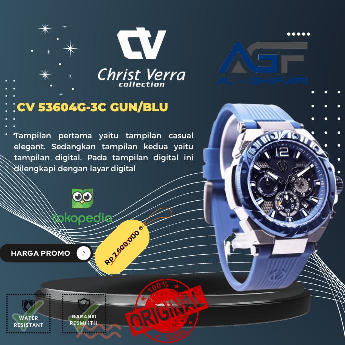 Jam tangan pria Christ Verra CV 53604G-3C GUN/BLU original