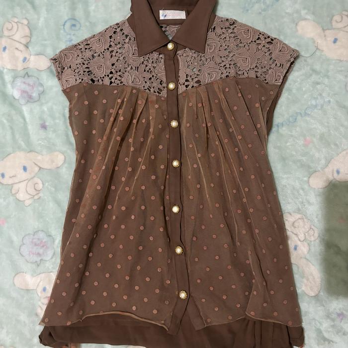 Kemeja Liz Lisa polkadot coklat kawaii japan