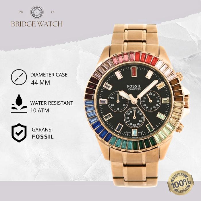Jam Tangan Pria Fossil LE1069 Garret Chronograph Rose Gold Stainless Steel Mewah Original