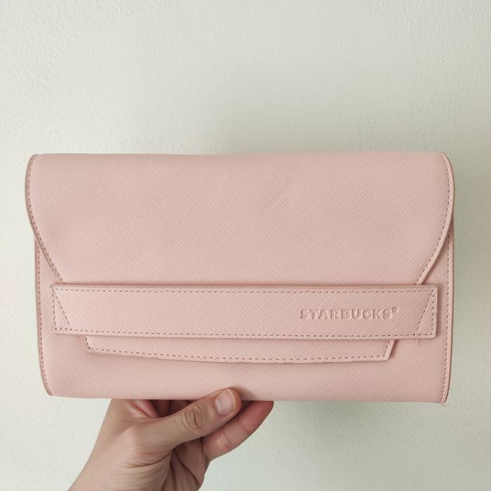 Starbucks pink leather pouch clutch bag tas kulit wanita ori preloved