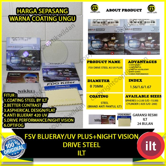 ILT FSV Drive Steel UV Plus Lensa Single Vision dengan Night Vision & Anti Blue Ray 420 UV Index 1.5