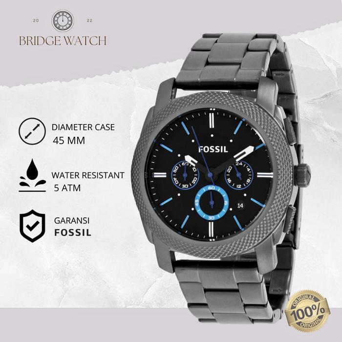 Jam Tangan Pria Fossil Machine FS4931 Chronograph Smoke Grey Stainless Steel Mewah Sporty Original