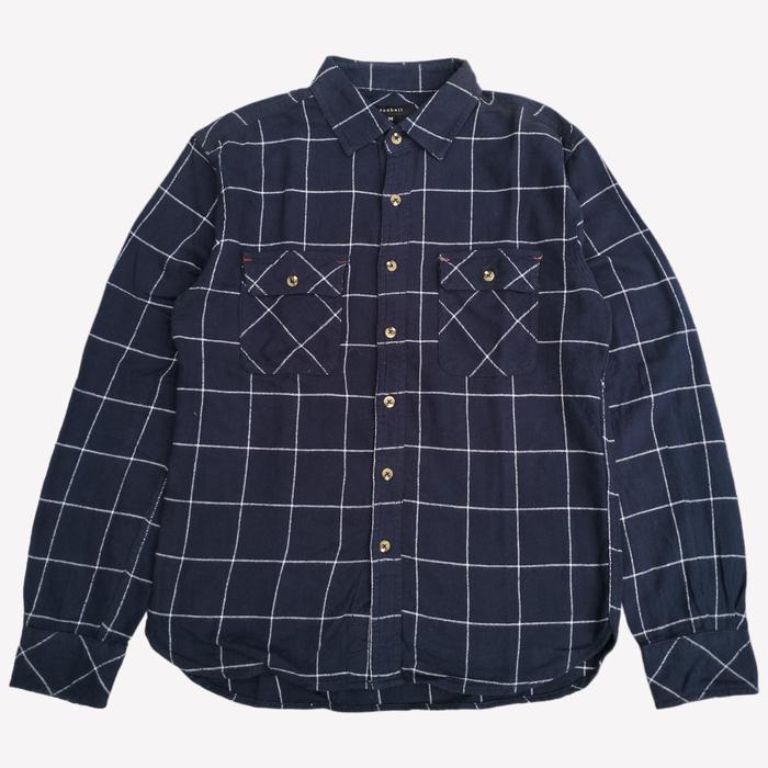 kemeja flannel blue japan roshell stripes double pockets