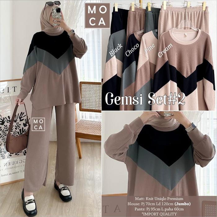Setelan Blouse Jumbo Wanita Knit Uniqlo Premium | LD 120-Gemsi-Hitam