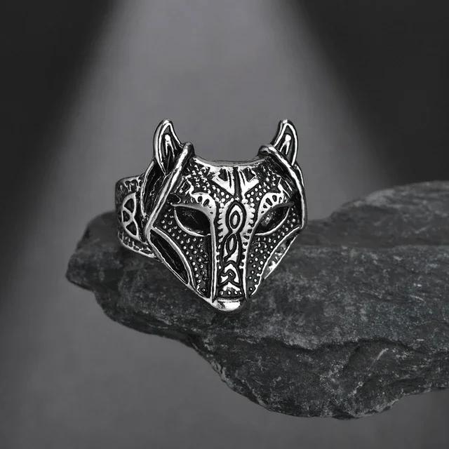Cincin Kepala Serigala / Cincin Pria Topeng Serigala Adjustable