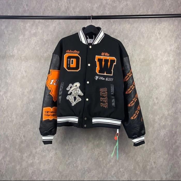 Jacket Off White Orange Skeleton Varsity