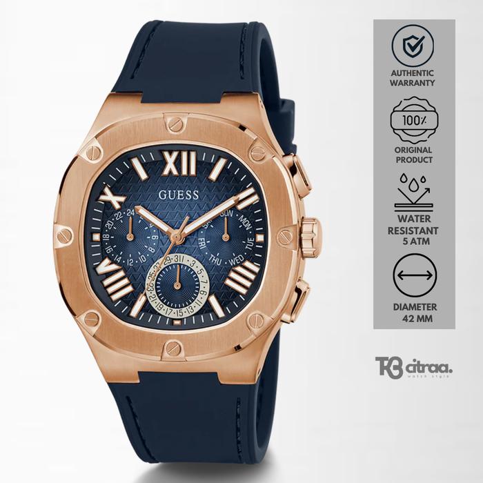 Jam Tangan Pria Guess Headline Chronograph Navy Rubber Sporty Mewah Casual Original GW0571G2