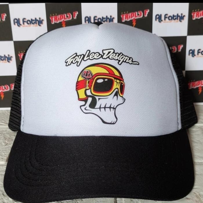 Topi Trucker Hat Jaring - Logo Troy Lee - Design 01 - Hitam Putih DTF