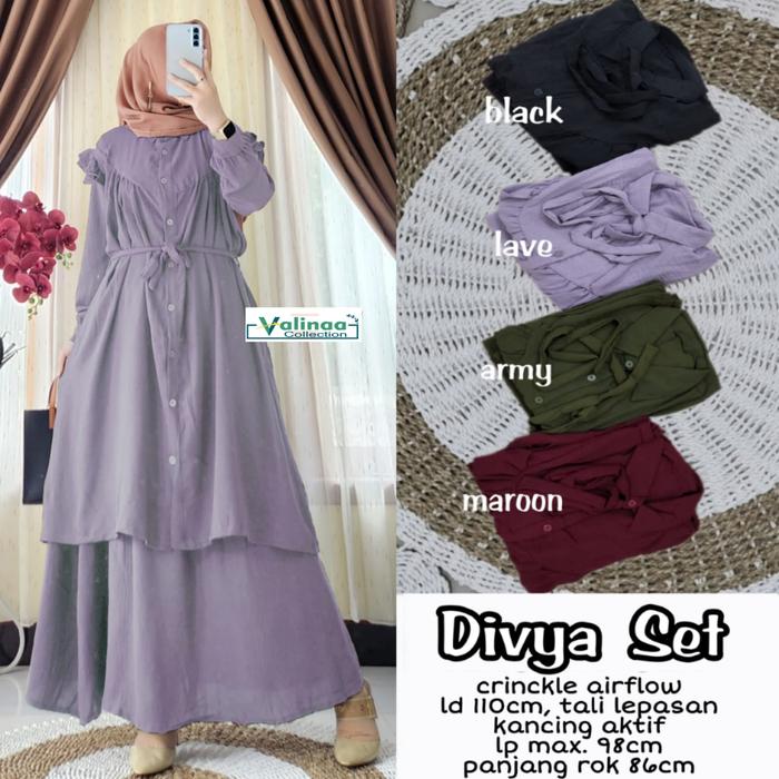 Setelan Rok Wanita Long Tunik Divya Oneset Bahan Crinckle