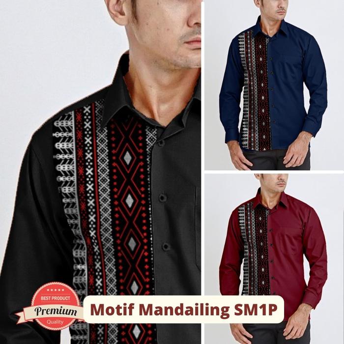 Kemeja Lengan Panjang Batik Pria Ulos Batak Mandailing SM1P