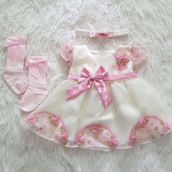 New Dress Aqiqah born + Bando Sifon Brokat Sweety Baby Dress Aqiqah