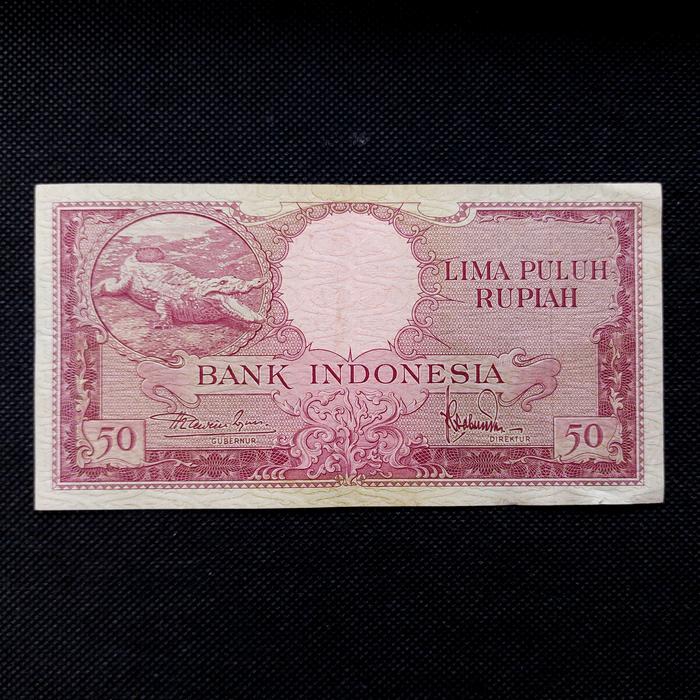 Uang Kuno 50 Rupiah Seri Hewan Buaya Tahun 1957 Prefix Solid -HH 47507