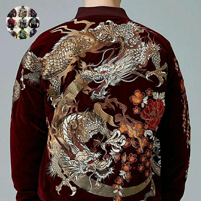 Sukajan Red Velvet Twin Dragon Embroider By Harakiri