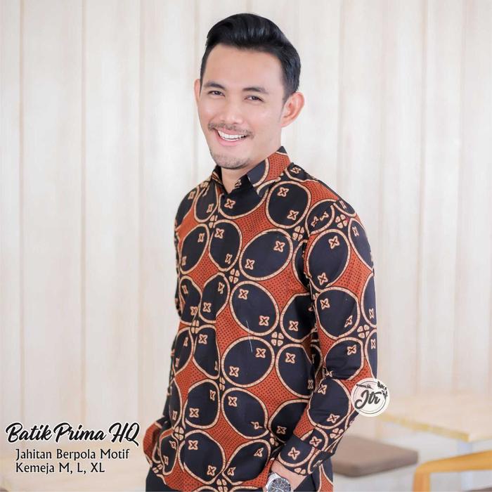 ATASAN KEMEJA BATIK PRIA COWOK MOTIF BUNGA KAWUNG BESAR HITAM COKLAT