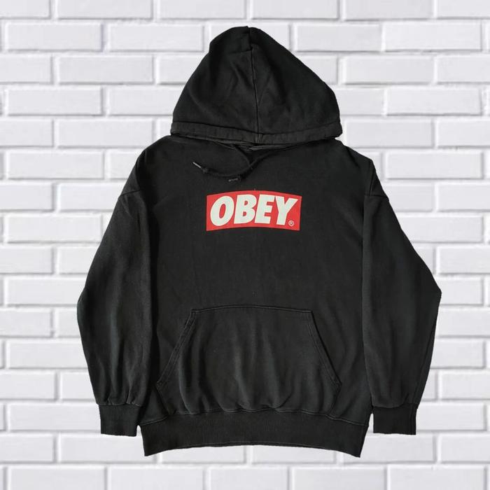 HOODIE OBEY BOX LOGO, SIZE L-XL (SECOND BRANDED) HITAM, HD0047