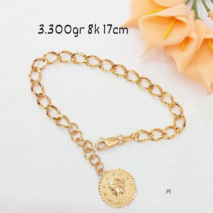 3.3 gr - Gelang Emas Rantai Koin Dollar 17 cm Kadar 375 8K - CC