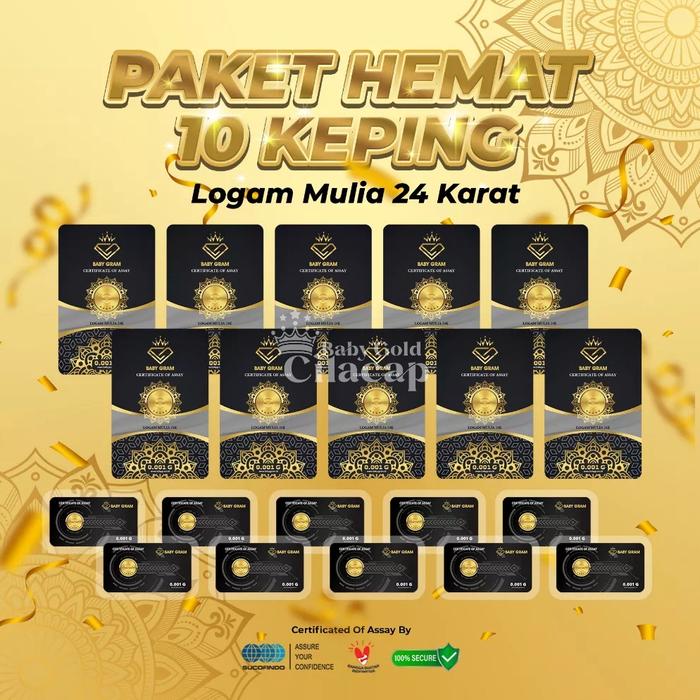 Terbatas Baby Gram Emas 0.001gr Logam Mulia 24 Karat Isi 10 Keping