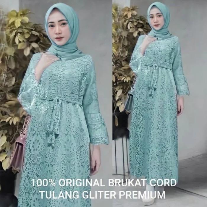 YASINTA - GAMIS DRESS BRUKAT BUSUI JUMBO TANGAN TEROMPET HIJAU MINT