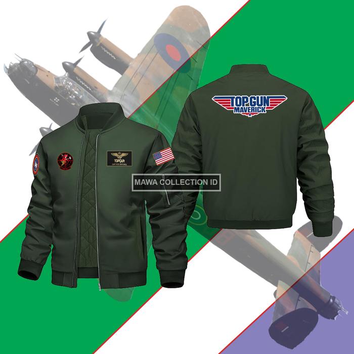 Jaket Motor Bomber Pria Wanita Top Gun Army US Maverick Unisex Terbaru Logo Printing Tebal Nyaman Sp
