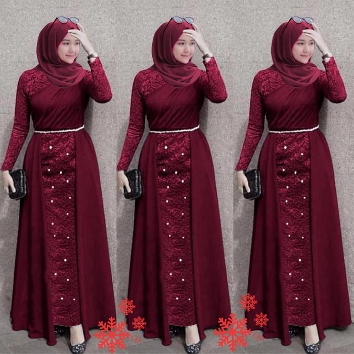 LASMANA - GAMIS DRESS JERSEY BRUKAT IMPORT JUMBO POLOS MERAH MARUN