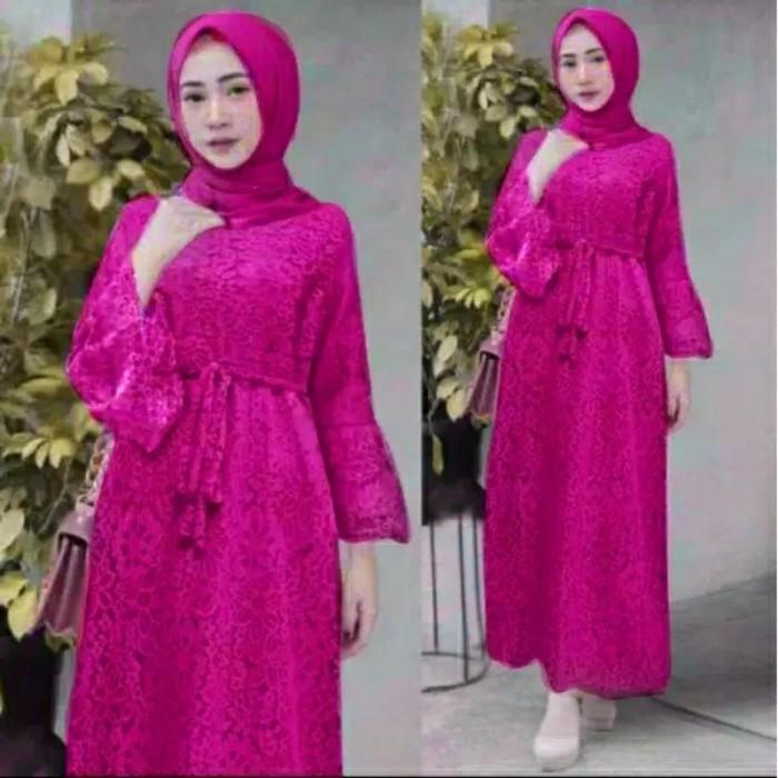 YASINTA- GAMIS BRUKAT BUSUI JUMBO TANGAN TEROMPET PINK FANTA FUSCHIA