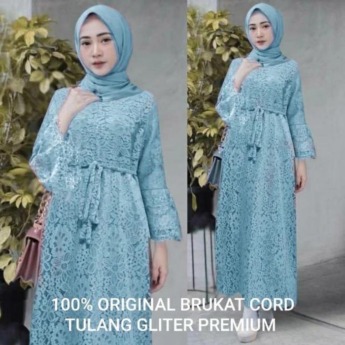 YASINTA-GAMIS DRESS BRUKAT BUSUI JUMBO TANGAN TEROMPET BIRU WARDAH