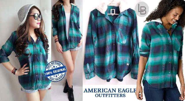 American Eagle Plaid Hoodie Flanel