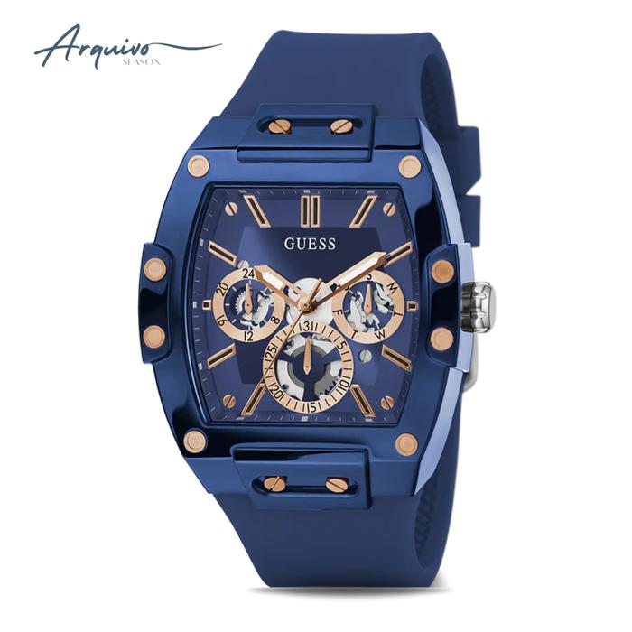 Jam Tangan Guess Pria Phoenix Chronograph Rubber Blue Sporty Casual Original GW0203G7