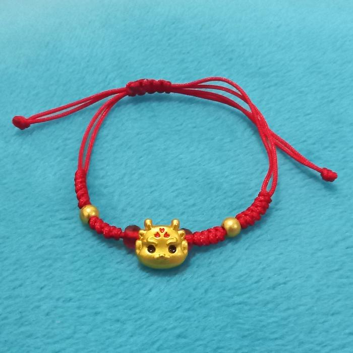 gelang fengshui keberuntungan naga emas tali merah
