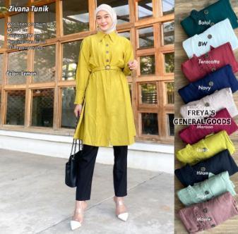 [FREYA] Baju Tunik Polos Wanita Dengan Sabuk Bahan Polo Linen Premium