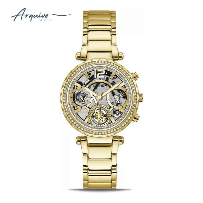 Jam Tangan Guess Wanita Solstice Chronograph Gold Stainless Steel Mewah Original GW0403L2
