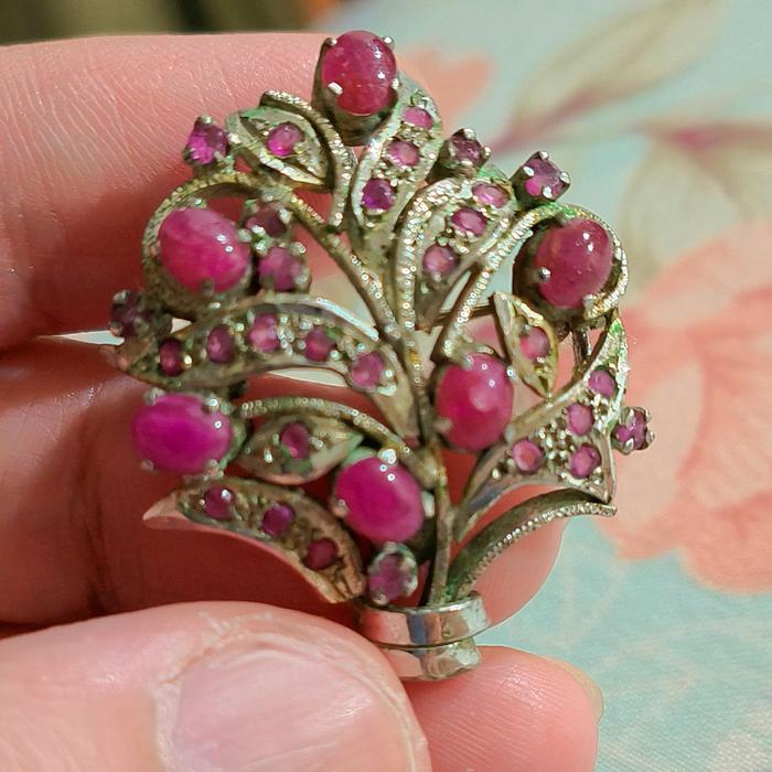 Liontin Pink Ruby Asli Ikat Perak Tebal Bentuk Buket Bunga Cantik