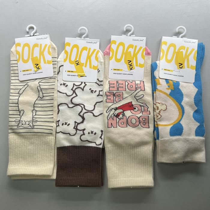 Kaos Kaki KKV Socks Beruang Bear Kucing Cat Lucu Wanita Pria Motif