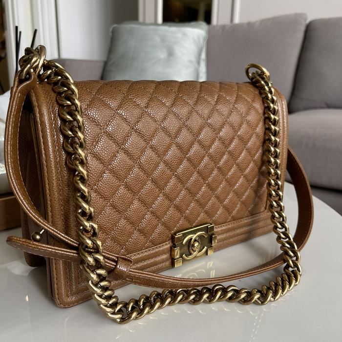 Preloved Chanel Boy authentic!! Medium vintage gold. Rare color
