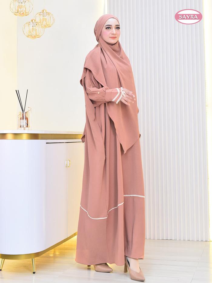 Abaya Gamis syari Set Khimar Umroh Haji Ramadhan Branded Ori. Hantaran