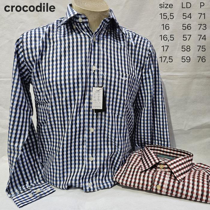 kemeja lengan panjang pria formal kantor kotak biru merah crocodile
