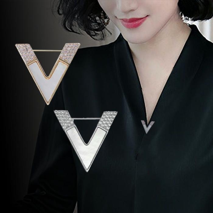 Bros Huruf V Aksen Kristal Vintage V-Shapes Brooch For Women Men