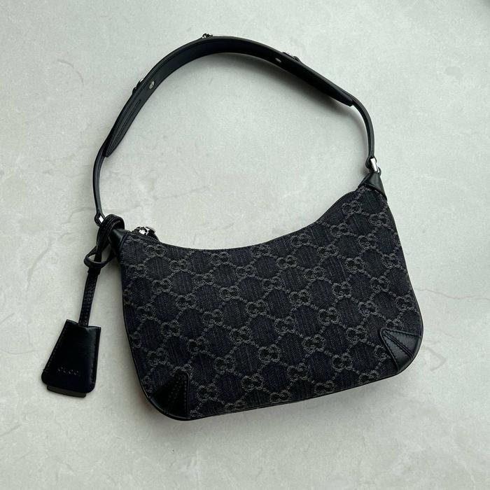 bag GC tas gg horsebit slim flat bag in black/grey denim