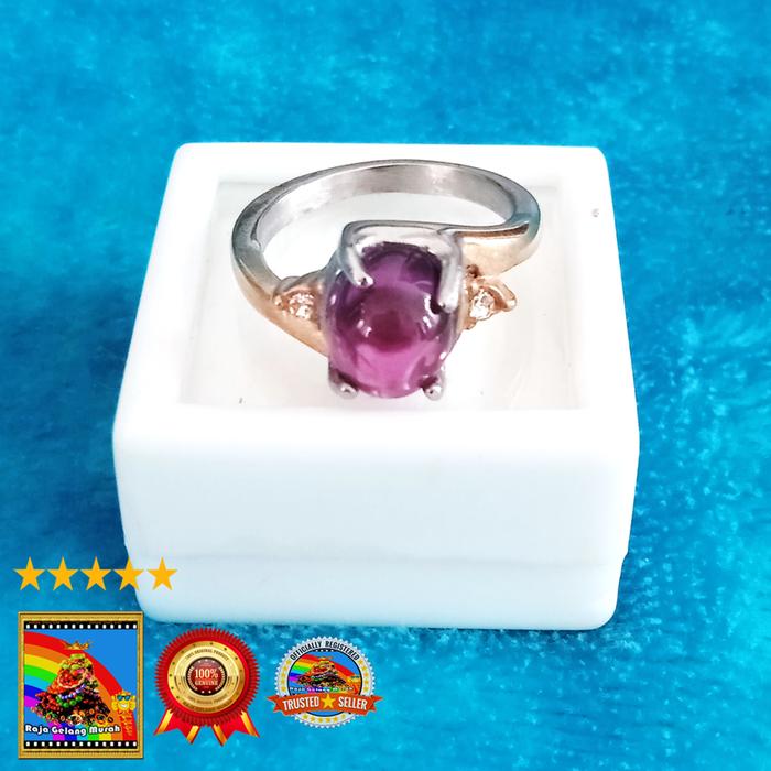 Cincin emban Titanium wanita Batu Kecubung Brazil Ungu