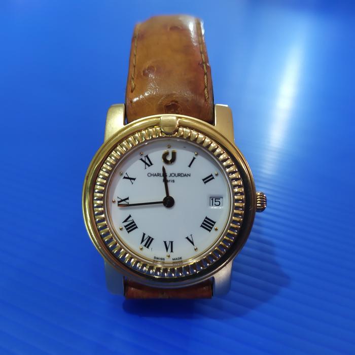 JAM TANGAN CHARLES JOURDAN SAPPHIRE CRYSTAL PARIS VINTAGE GOLD PLATED