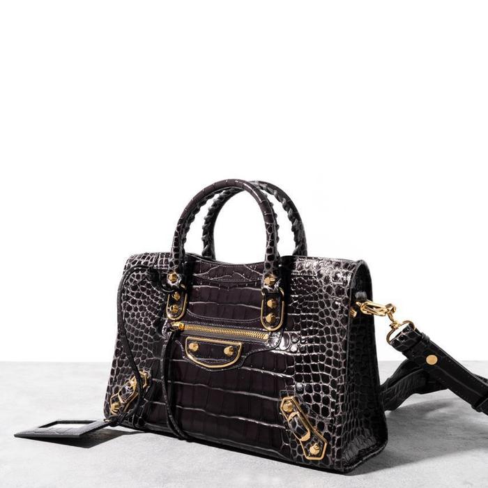 BALENCIAGA City small croc stamp metallic edge ghw Dark Grey