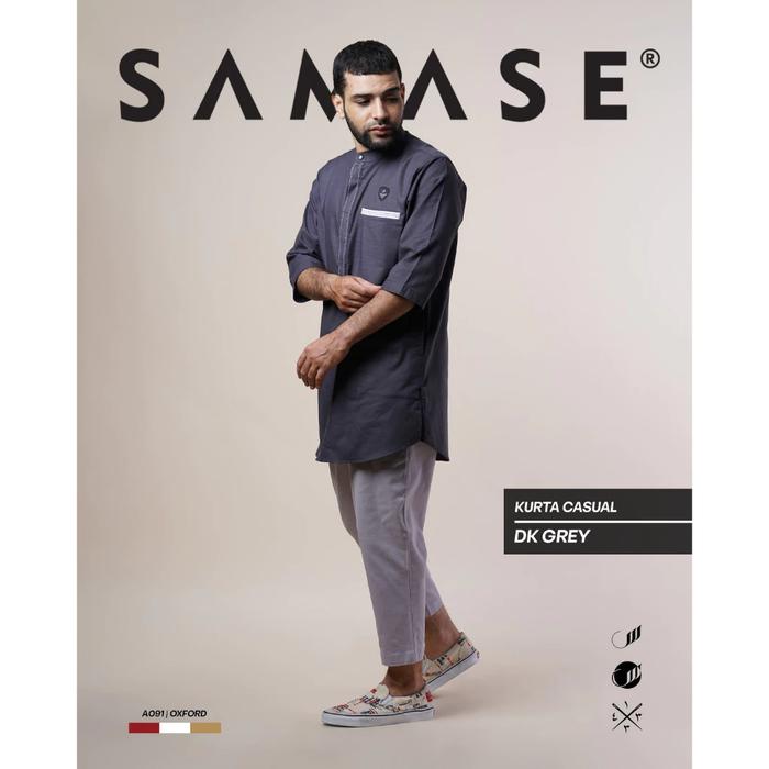 SAMASE KURTA CASUAL A091 3/4 Dark Grey Oxford Baju Koko Muslim Pria