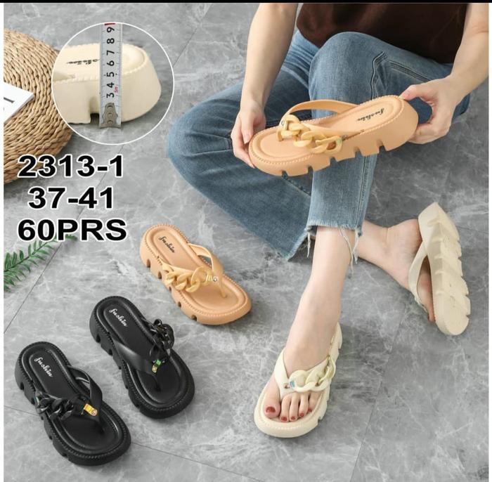 sandal wedges jelly wanita dewasa BALANCE motif rantai/rante