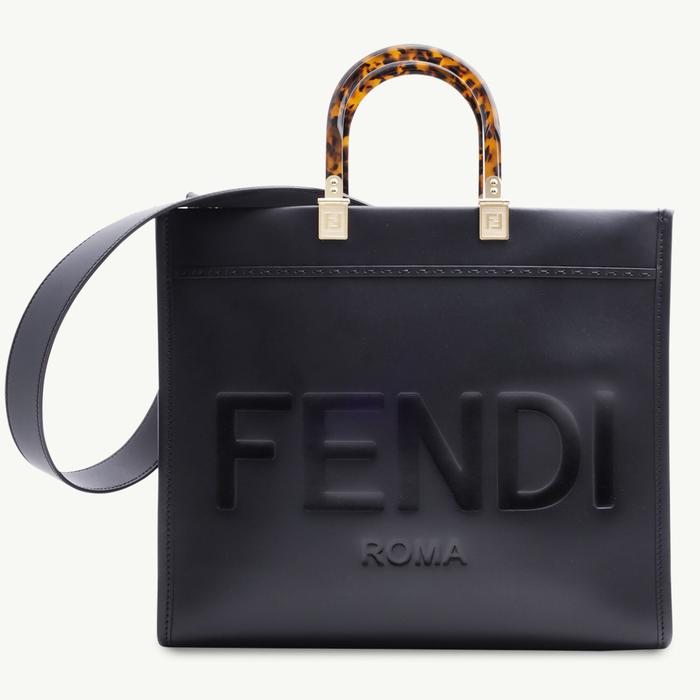 FENDI Medium Sunshine FENDI ROMA Shopper Bag in Black Calfskin