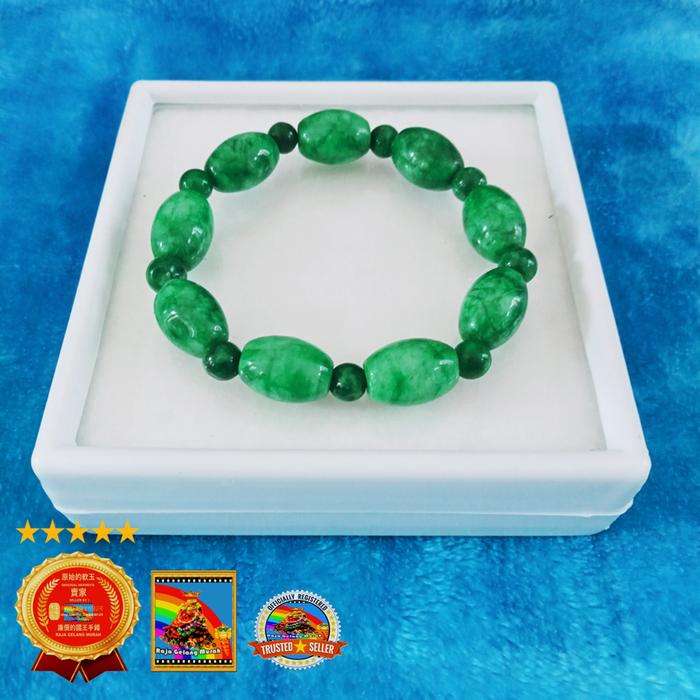 Gelang Giok Burma Asli Oval Bersekat Hijau